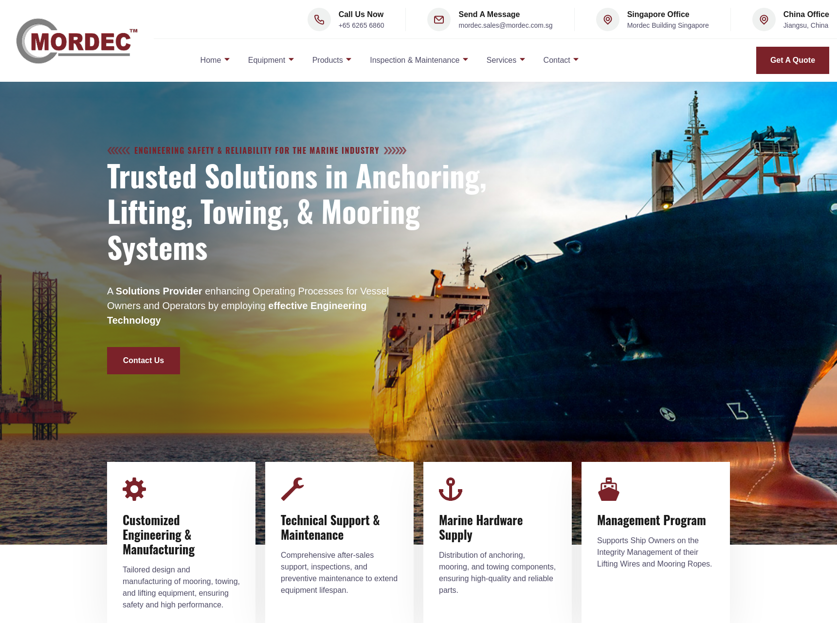 Homepage design of Mordec International Pte Ltd website, a professional business website example